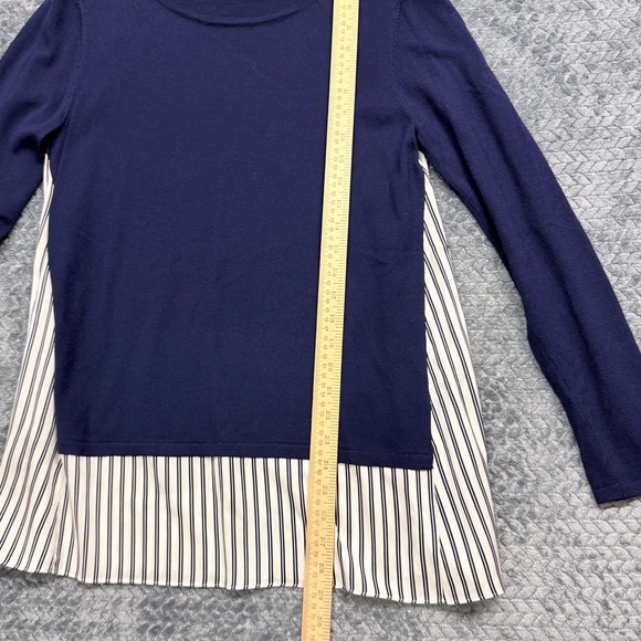 Nordstrom Collection Navy Blue Layered Silk Mixed Media Sweater Size Medium - Picture 10 of 10